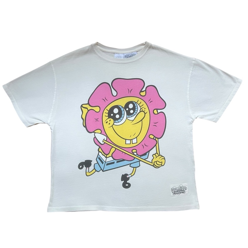 ZARA GIRLS SPONGEBOB SQUAREPANTS OVERSIZED CROPPED T-SHIRT SIZE 13-14